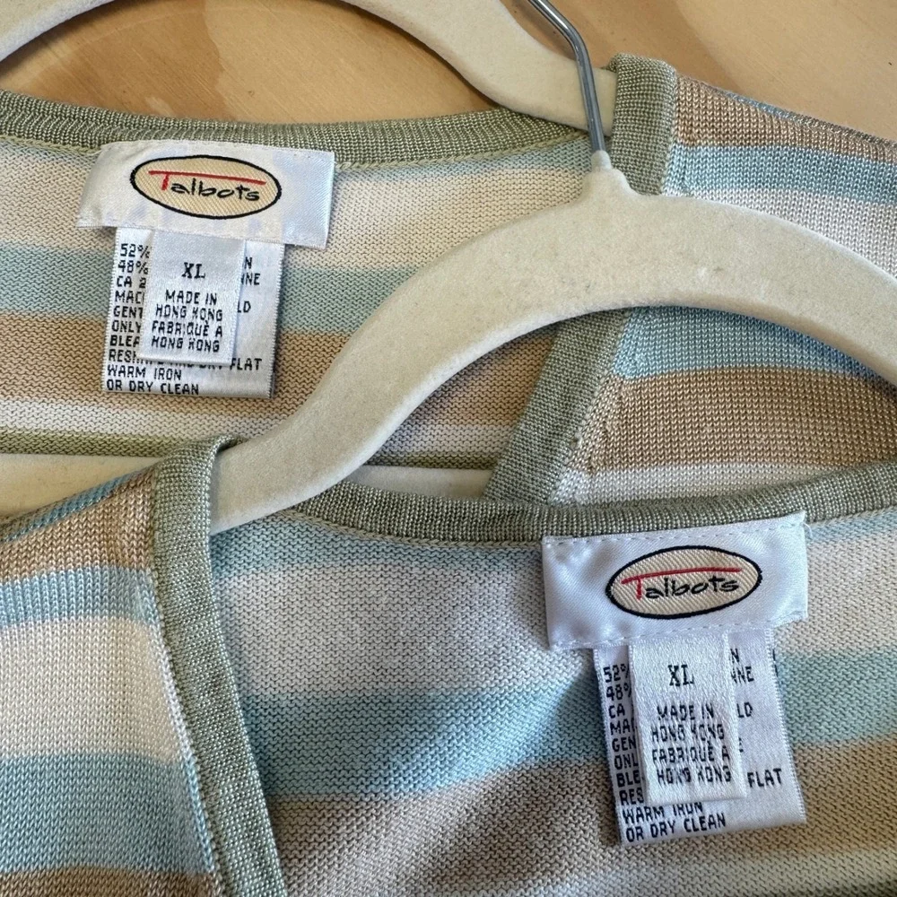 Vintage Talbot Set Striped Pastel Cardigan T-shirt 2 Piece Matching Set Neutral